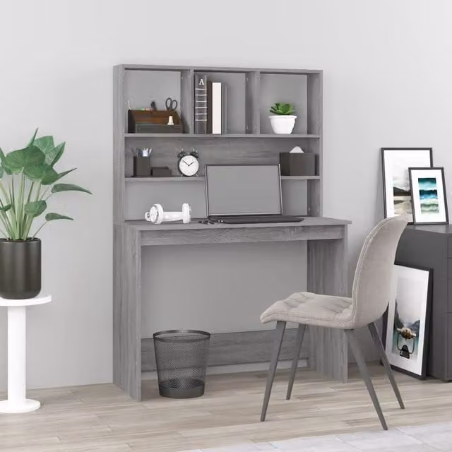 Berkfield Home Grey Sonoma Writing Desk with Shelves, W/D/H: 102 x 45 x 148 cm
