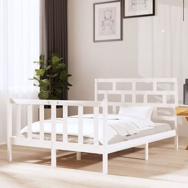 Berkfield Home White Solid Wood Pine Bed Frame W/D/H: 140 x 190 cm