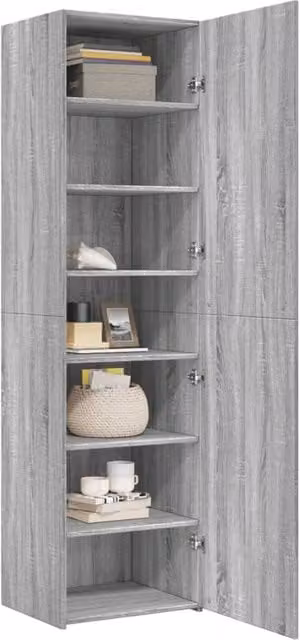 Berkfield Home Grey Sonoma Modern Highboard with Hinged Doors and Internal Shelves, W/D/H: 50 x 42.5 x 185 cm
