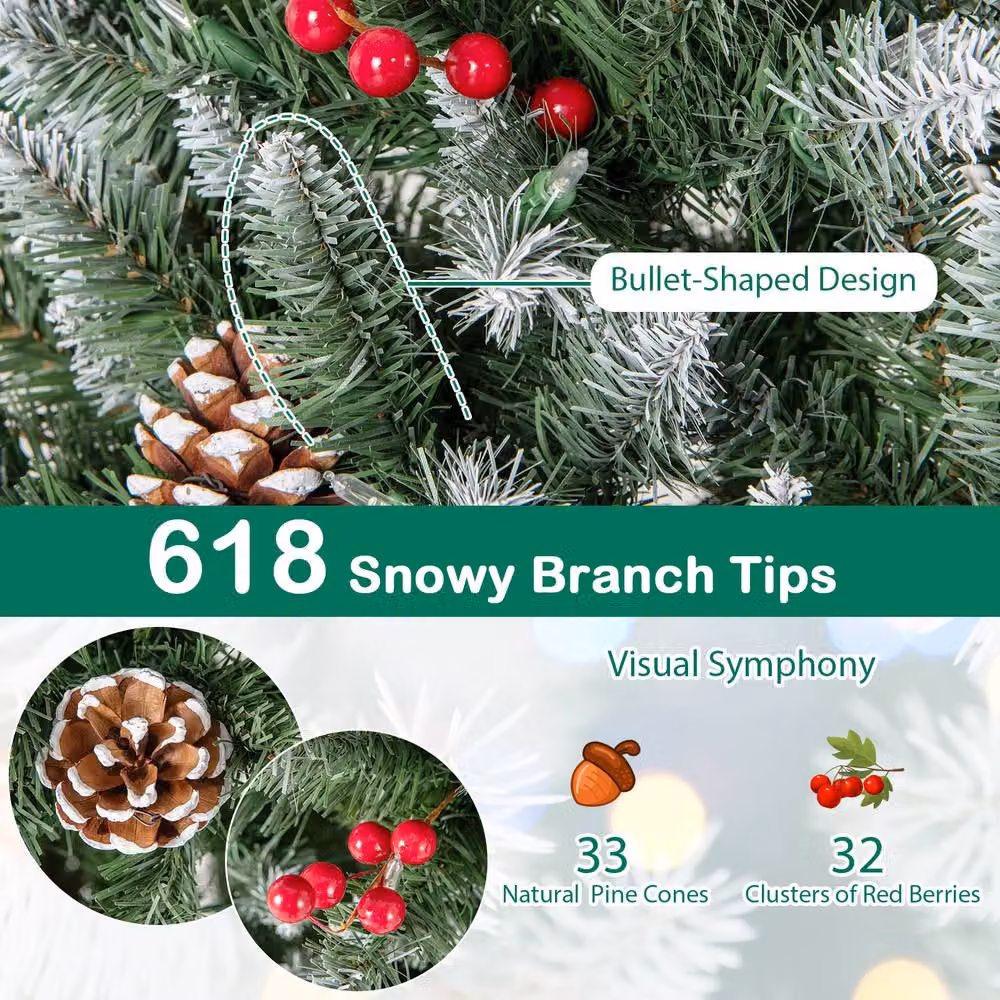 Costway 6 FT Green Artificial Hinged Christmas Tree with 618 Branch Tips – 6