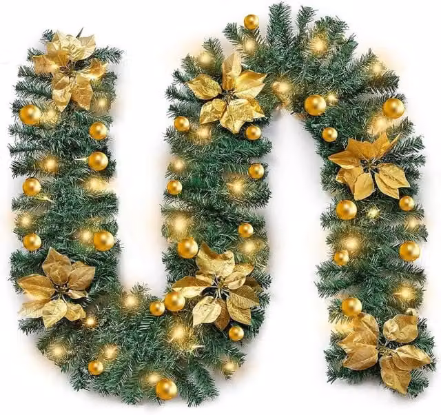 NESTLUNE Green Christmas Garland with Warm White Lights, W: 100 cm, D: 15 cm – 1