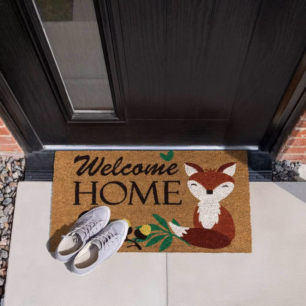 JVL Fox Welcome Home Coir Doormat with PVC Backing, Brown and Multicolour, W: 45 cm, D: 75 cm – 5