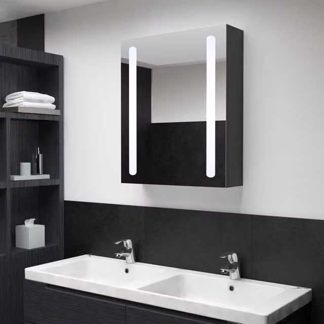 Berkfield Home LED Bathroom Mirror Cabinet in Black, W/D/H: 50 x 13 x 70 cm
