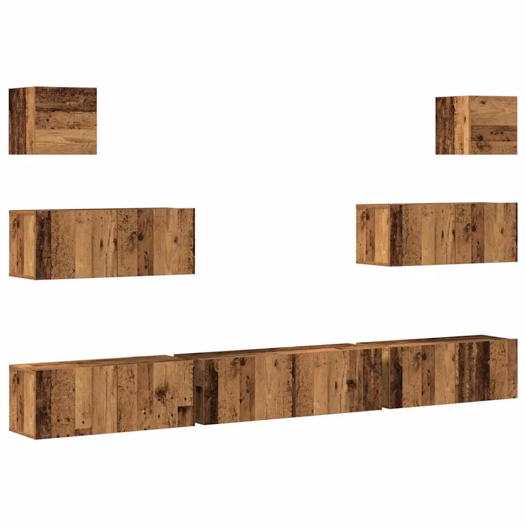 Berkfield Home 7 Piece Wall-mounted TV Cabinet Set in Old Wood Brown and Multicolour Matt Finish – 2