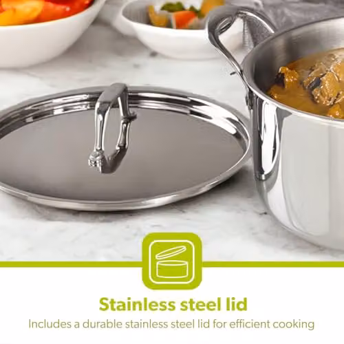 Royalford Silver Triply Stainless-Steel Casserole Dish with Lid, 24cm Diameter, Suitable for Induction and All Cooking Methods – 2