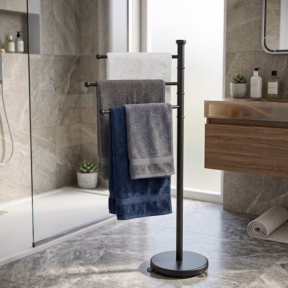 Crystals Freestanding Stainless Steel Towel Rack Stand with Weighted Base, Black, Height: 87 cm – 4