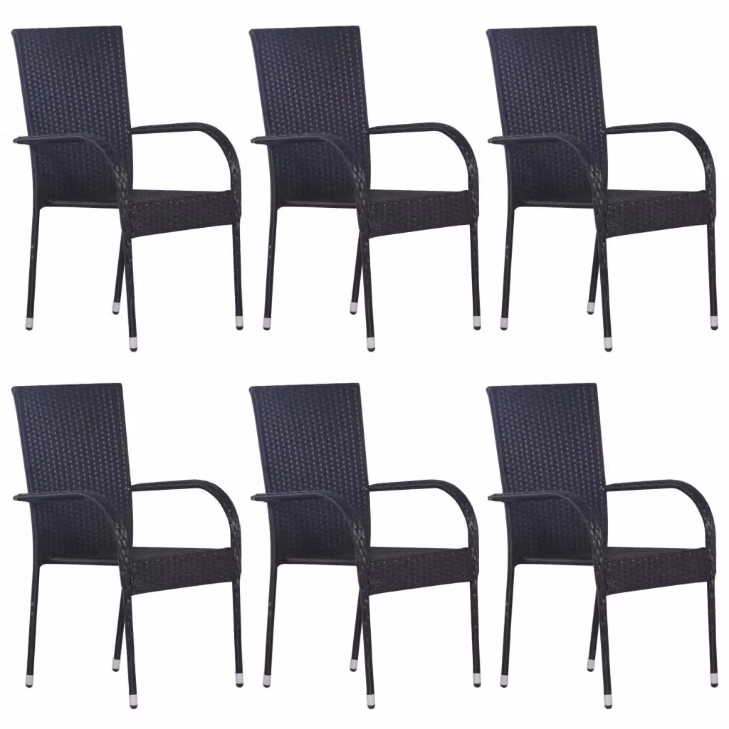 Berkfield Home 7 Piece Black Poly Rattan Garden Dining Set with Glass Top Table – 3