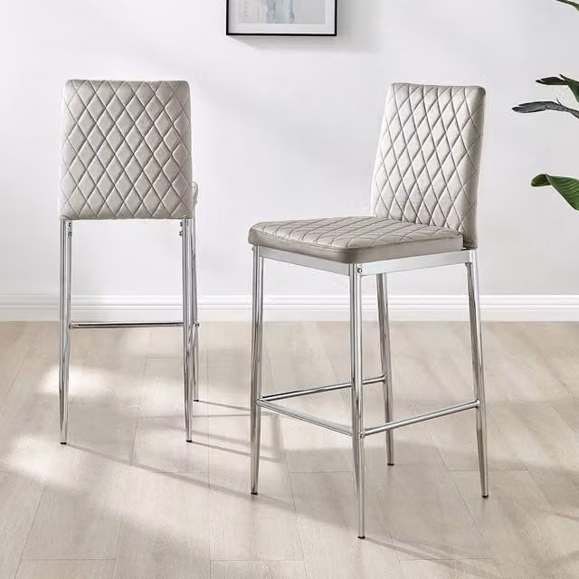 FurnitureboxUK Set of 2 Modern Milan Velvet Bar Stools in Cappuccino Beige with Silver Metal Legs