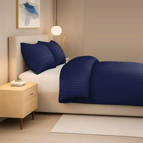 Pamposh Blue Striped Microfibre Double Duvet Cover Set with 2 Pillowcases, W/D/H: 200 x 200 x 50 x 75 cm – 2