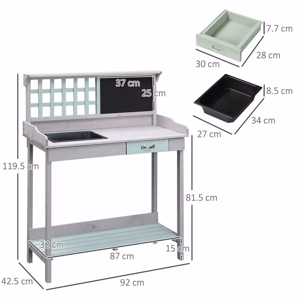 EONLION Outdoor Potting Table Bench Workstation in Grey, Width: 100 cm – 2