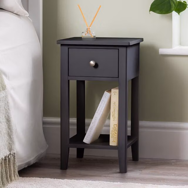 Christow Slim Bedside Table with Drawer in Black
