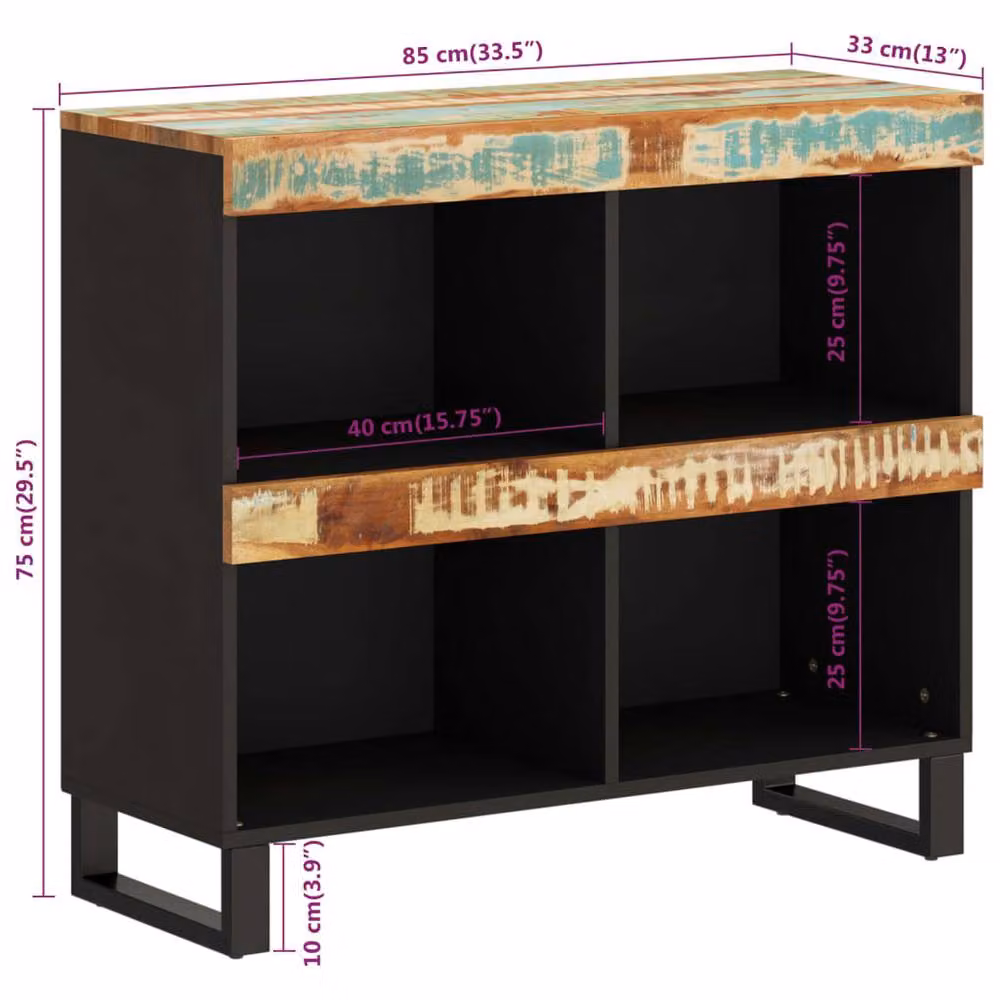 Berkfield Home Industrial Side Cabinet in Multicolour Solid Reclaimed Wood and Metal, W/D/H: 85 x 33 x 75 cm – 5