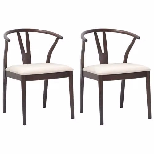 vidaXL Set of 2 Dining Chairs in Light Brown Solid Rubber Wood with Armrests – 1