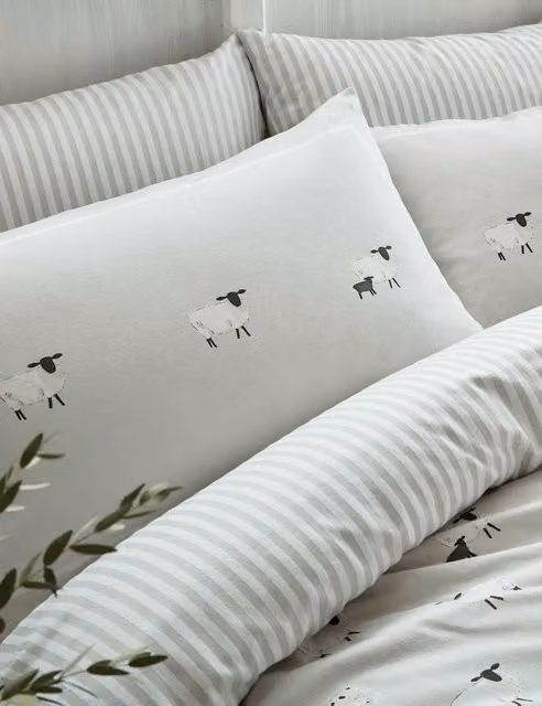 Sophie Allport 2 Pack Grey Mix Sheep Print Brushed Cotton Flannelette Pillowcases