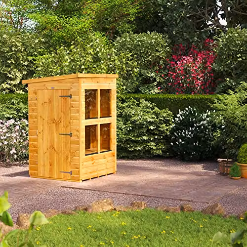 Powersheds Premium Pent Potting Wooden Greenhouse Shed in Brown with 12 mm Extra Thick Timber and Toughened Glass – 1