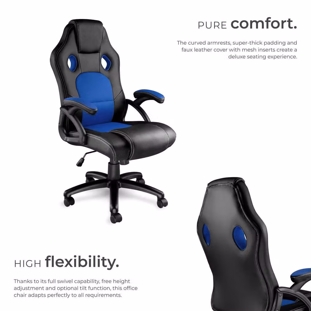 tectake Tyson Gaming Chair in Blue with Armrests and Castors – 3