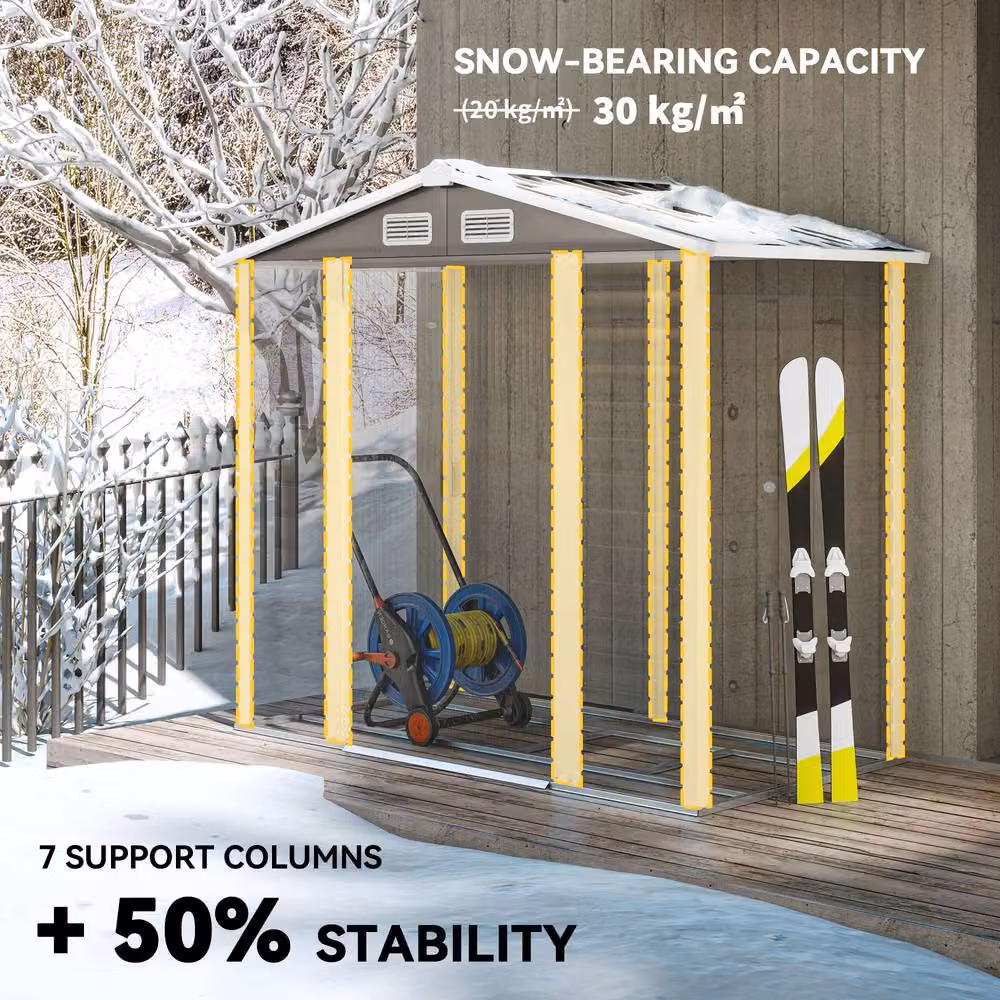 OUTSUNNY Metal Garden Shed with Double Doors, Light Grey, W/D/H: 213.36 x 121.92 x 194.0 cm – 4