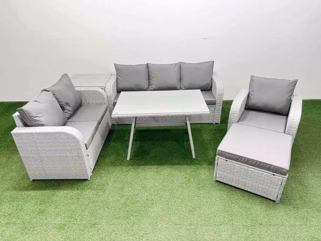 Fimous Patio Dining Set with Reclining Chairs and Side Table in Light Grey