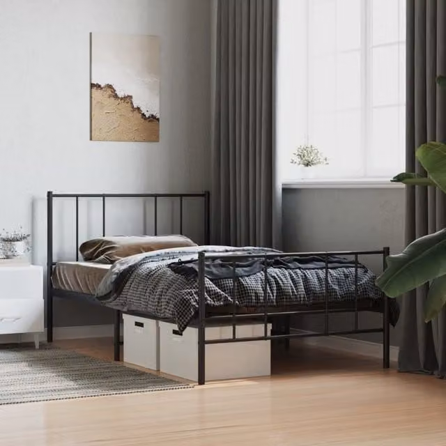 Berkfield Home Metal Bed Frame with Headboard and Footboard in Black, W/D/H: 90 x 190 cm