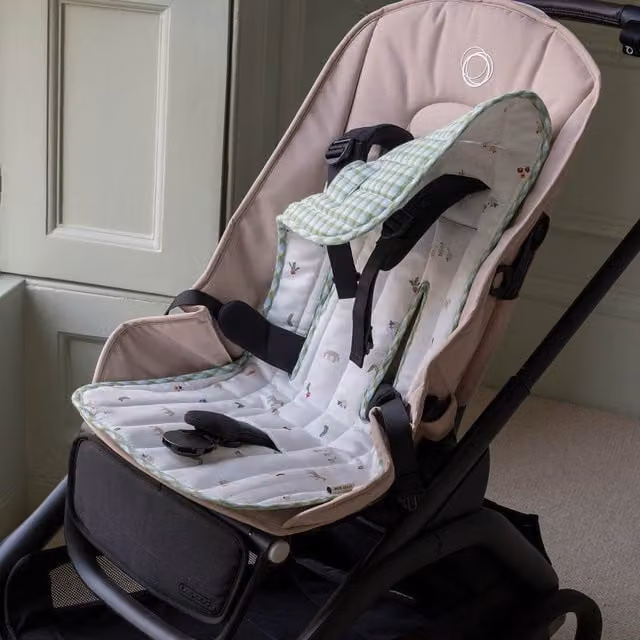 Avery Row Pram Liner in Little Farm Greenhouse Gingham Green