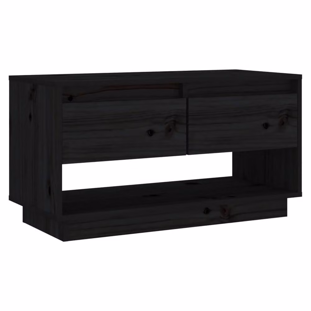 Berkfield Home Black Solid Wood Pine TV Cabinet W: 74 cm, D: 34 cm, H: 40 cm – 2