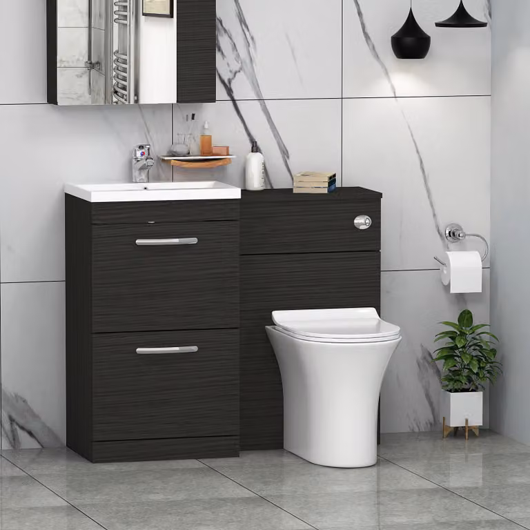 Royal Bathrooms Hale Black 1000mm 2 Drawer Furniture Pack with Mid Edge Basin and Slim Breeze Back to Wall Toilet