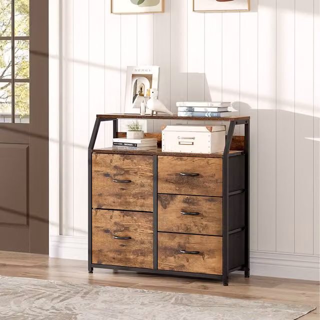 Komore Industrial Wooden Storage Cabinet in Brown and Beige