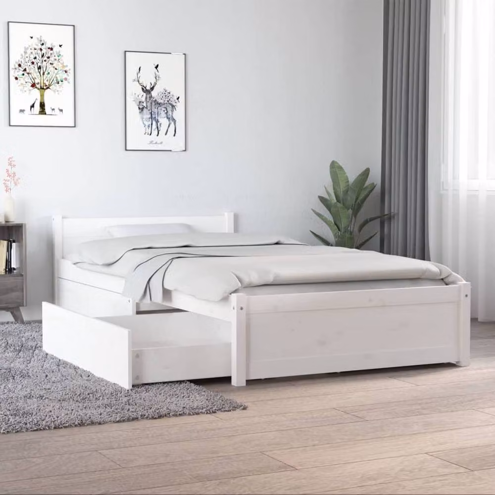 Berkfield Home Single Bed Frame with Drawers in White Solid Pine, W/D/H: 90 x 190 cm – 2