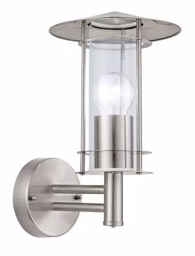 Eglo Lisio Modern Stainless Steel and Glass IP44 Outdoor Wall Light in Silver and Grey, H: 30.0 cm, W: 17.5 cm, D: 22.5 cm – 1