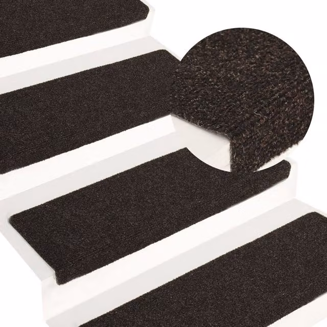 Berkfield Home Needle Punch Stair Mats, 15 Pack, Dark Brown, W/D/H: 65 x 21 x 4 cm – 1