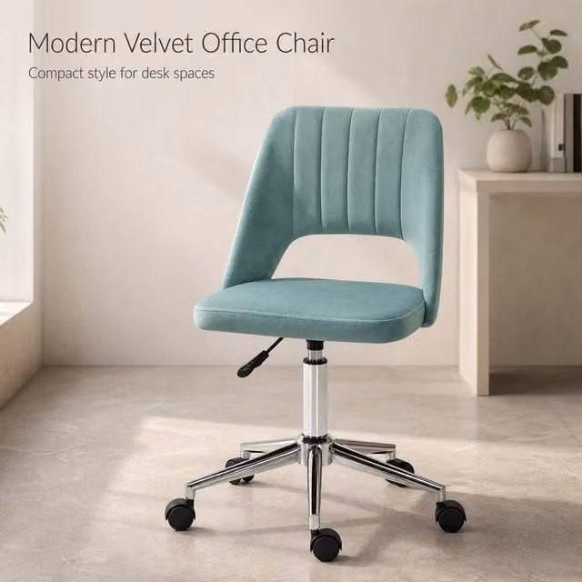 STILVORA Modern Green Velvet Swivel Task Chair with Castors, W/D/H: 49 x 46 x 120 cm – 1