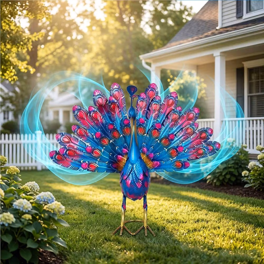 Quipulse Multicolour Metal Peacock Craft Statue for Outdoor Decor – 4