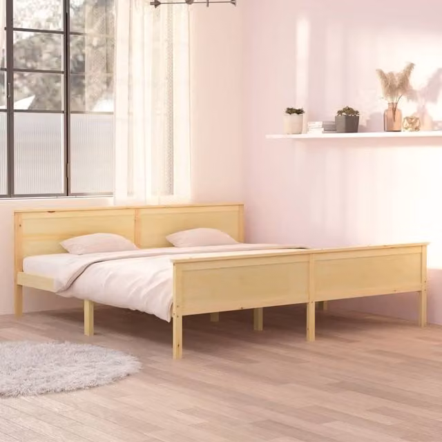 Berkfield Home Rustic Solid Wood Pine Bed Frame, Brown/Beige, W/D/H: 200 x 200 cm