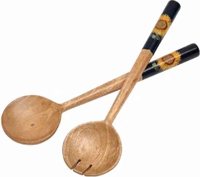 RHS Sunflower Mango Wood Salad Servers in Blue and Multicolour