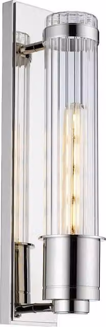 Netlighting Wellington 1 Light Wall Light in Polished Chrome and Grey with Transparent Glass Cylinder, IP44 Rated