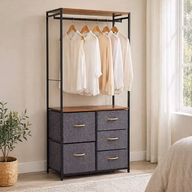 STILVORA Grey Chest of Drawers with Hanging Rail and 5 Drawers – 1