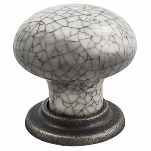 Loops 2 Pack Porcelain Mushroom Cupboard Door Knobs in Antique Steel and Blue Glaze – 2
