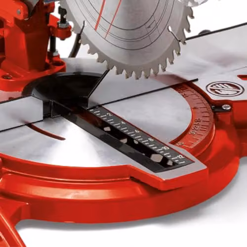 Einhell Red 1600W Compound Mitre Saw with 5000rpm Cutting Speed and +/-45° Mitre Capability – 6