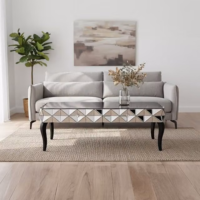 Orsina Geometric Silver and Black Glass Coffee Table – 2