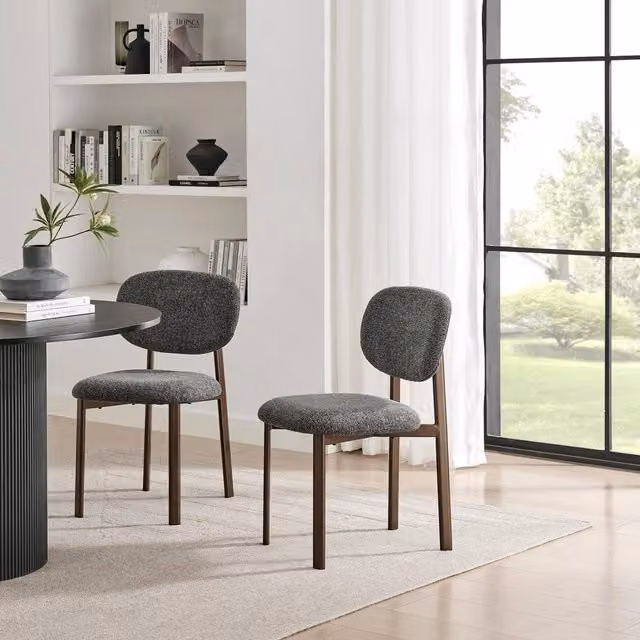 FurnitureboxUK Set of 2 Mirelle Grey Fabric Dining Chairs with Bronze Metal Legs in Charcoal