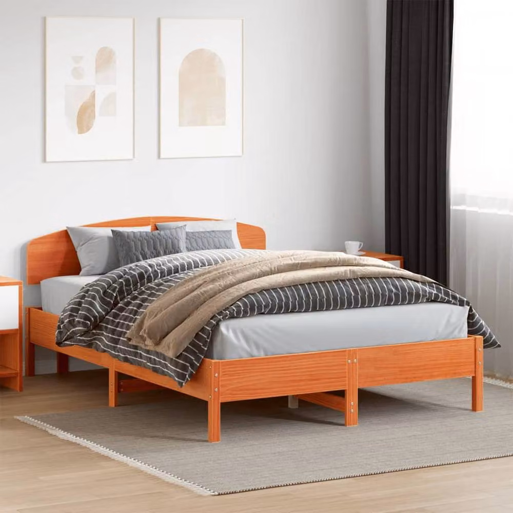 Berkfield Home King Size Solid Wood Pine Bed Frame in Brown Waxed Finish, W/D/H: 150 x 200 cm – 2