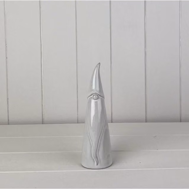 KDMD White and Light Grey Glazed Ceramic Tall Gonk Ornament with Textured Detail