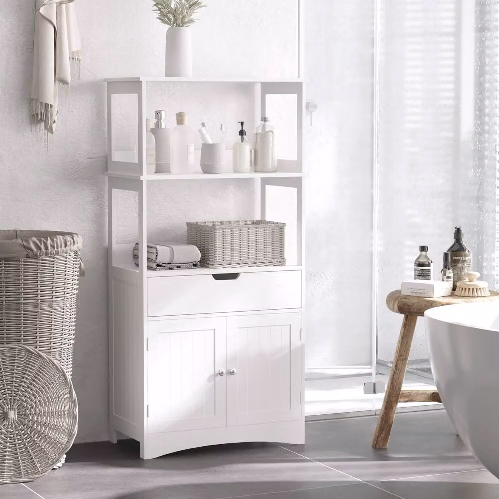 Wyld Haus Disarike White Freestanding Lacquered MDF Storage Cabinet with Hinged Doors and Internal Shelves – 3