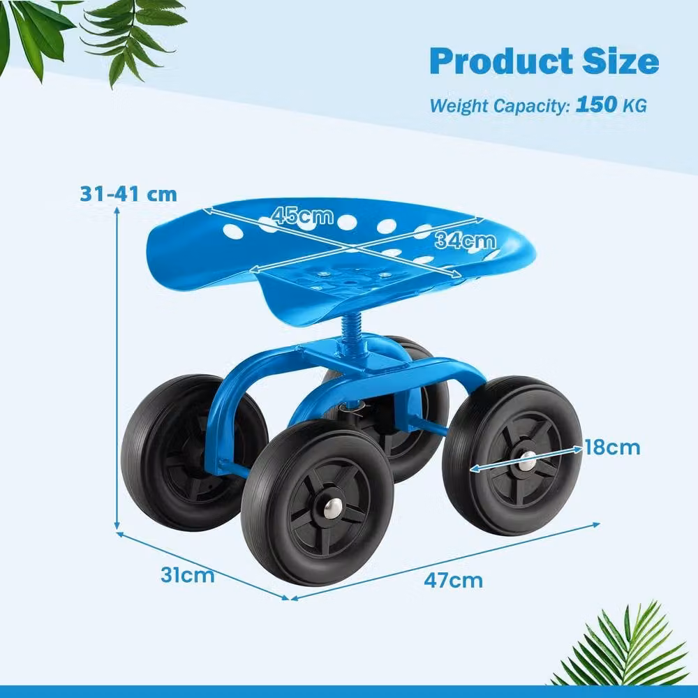 Costway Garden Rolling Workseat Cart with 360 Degree Swivel Seat in Blue – 2