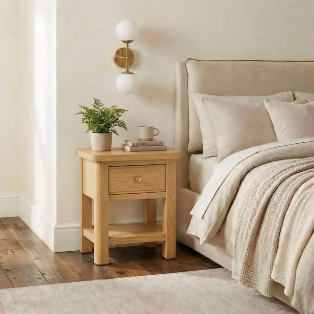 FurnitureboxUK Belle 1 Drawer Solid Oak Wood Bedside Table in Light Brown