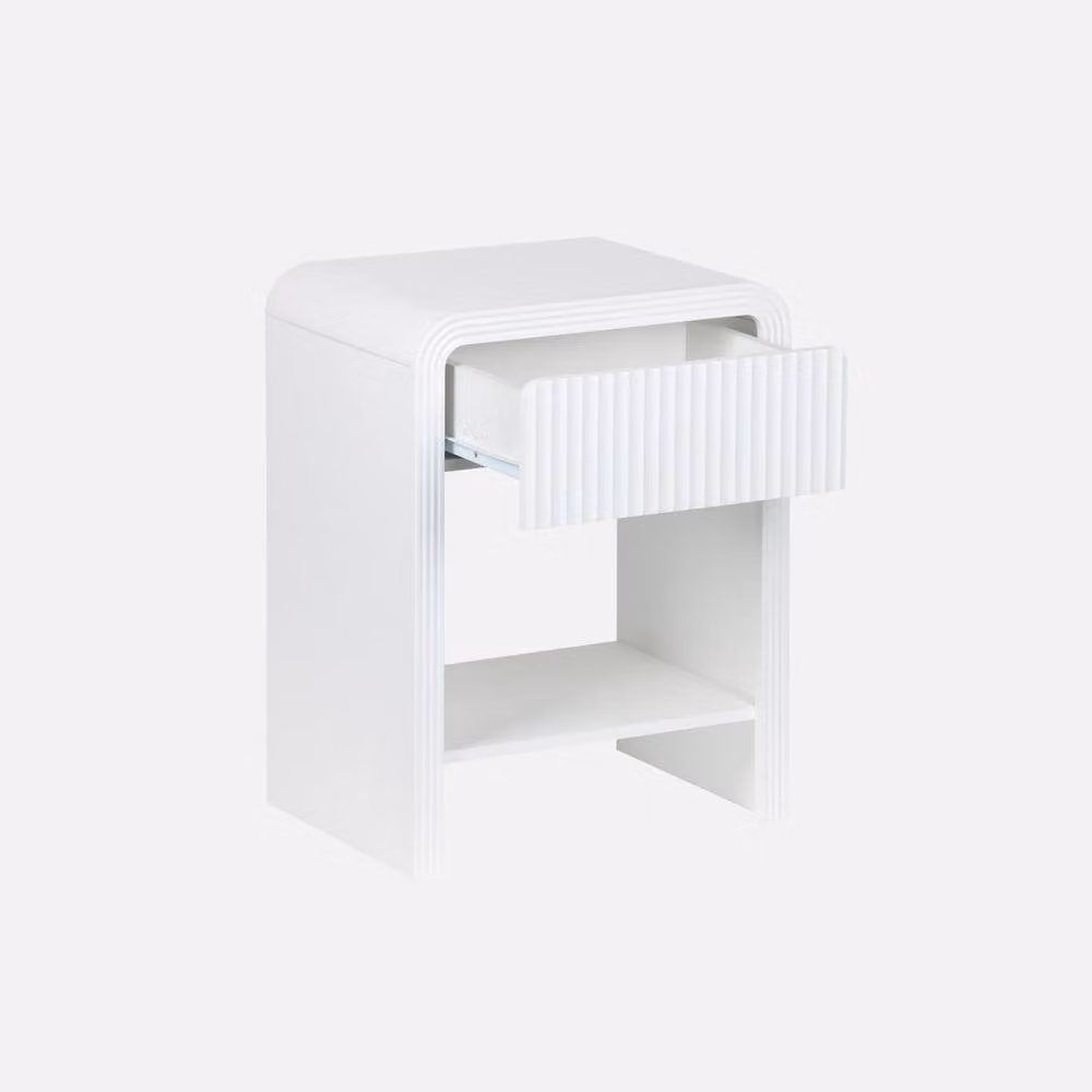 sweeek Pair of Modern 1-Drawer Bedside Tables with Grooved Wood Effect in White, W/D/H: 40 x 30 x 53 cm – 2