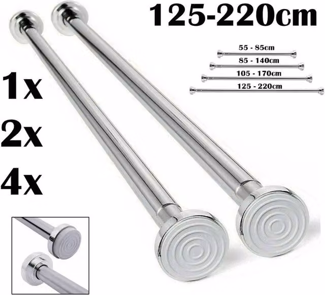 SPETLEK 2-Pack Heavy Duty Telescopic Shower Curtain Rail in Silver