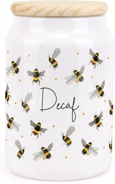Purely Home Flying Bees Ceramic Decaf Storage Canister in Yellow and White