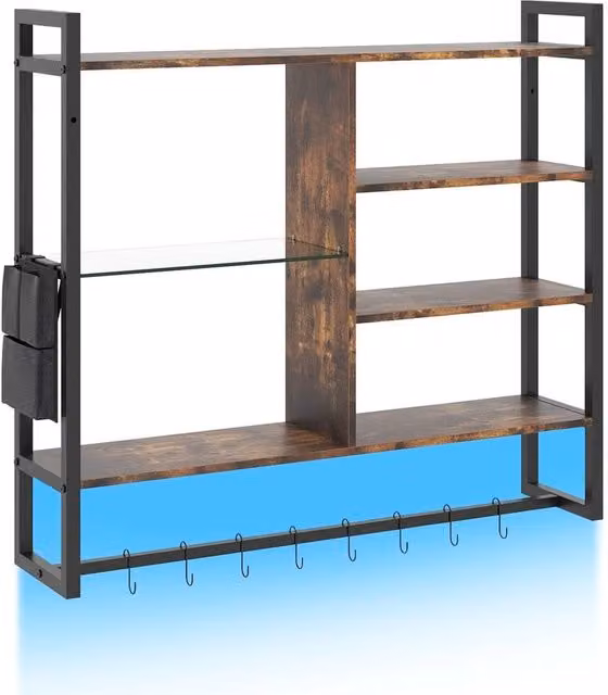 Havendro Brown Gaming Floating Shelves with Integrated LED Lights, Width: 107 cm