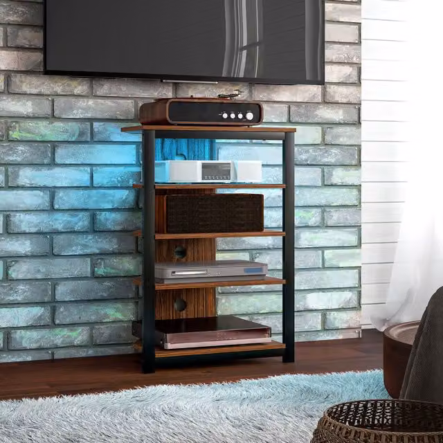 HOMCOM Modern 4-Tier Corner TV Stand with Integrated LED Lighting in Brown